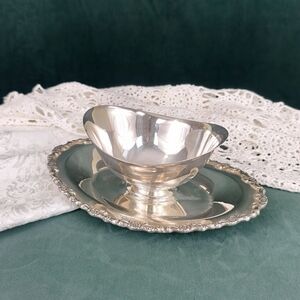 Vintage Silver Plated Gravy Boat with Attached Tray
